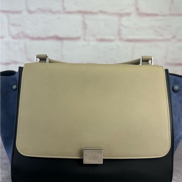 Celine Colorblock Leather Suede Medium Trapeze Shoulder Bag - Picture 3 of 14